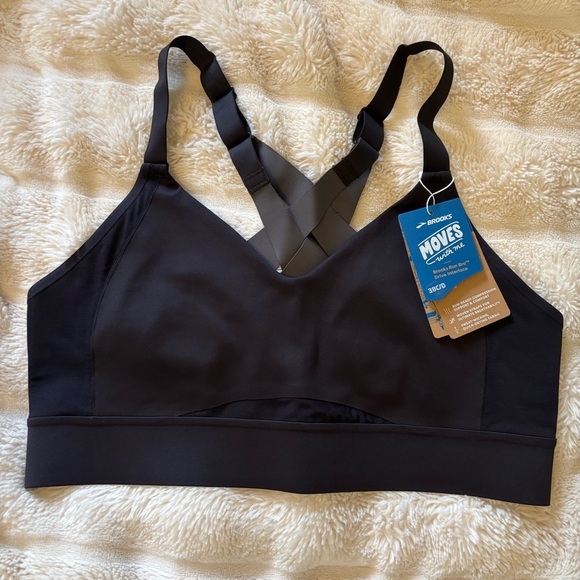 NWT Brooks Drive Interlace Run Bra Sports Athletic Black Size 38C 38D Large New - Picture 3 of 6